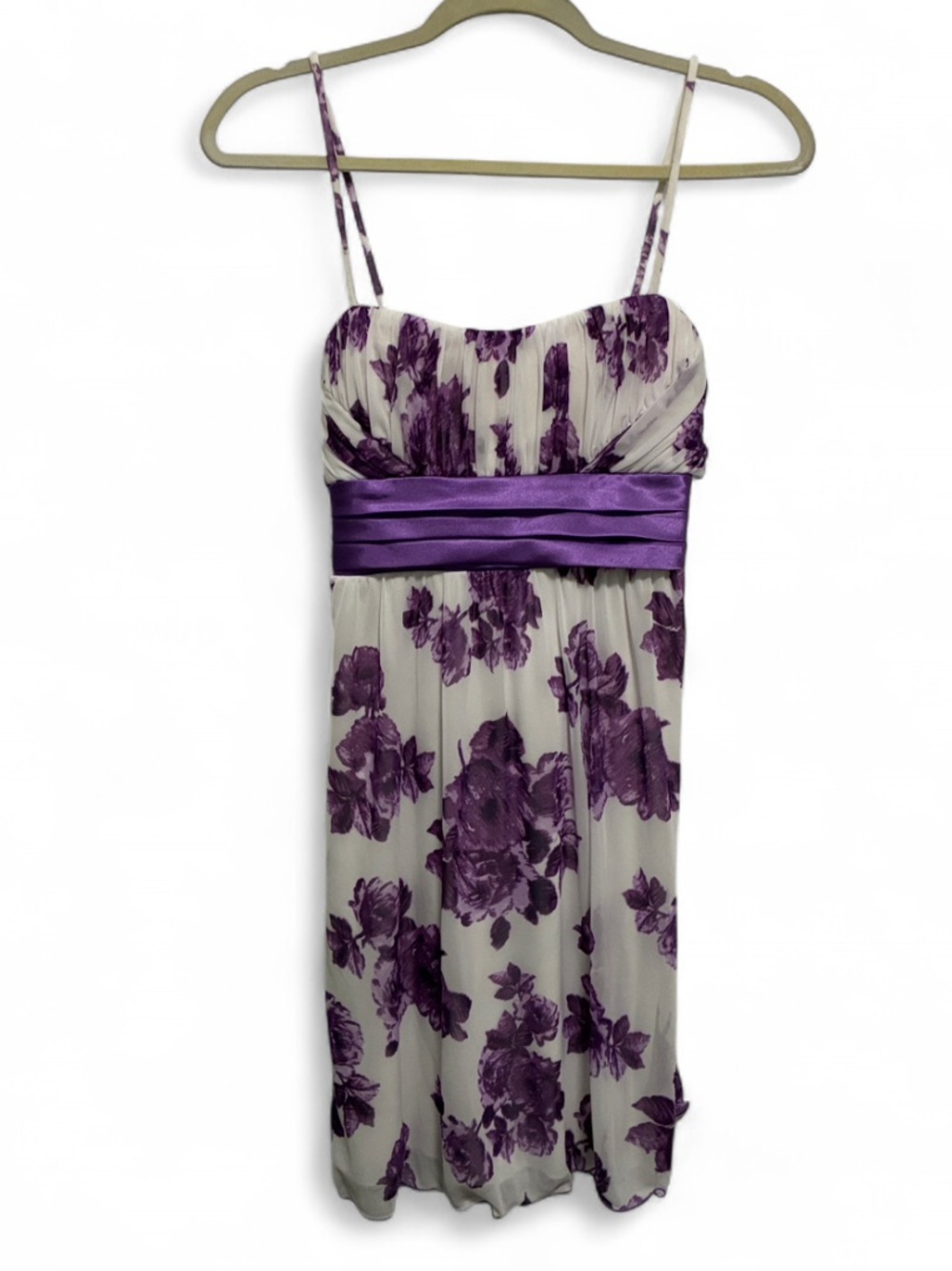 Y2K City Triangles Floral Purple and White Spaghetti Strap Mini Dress